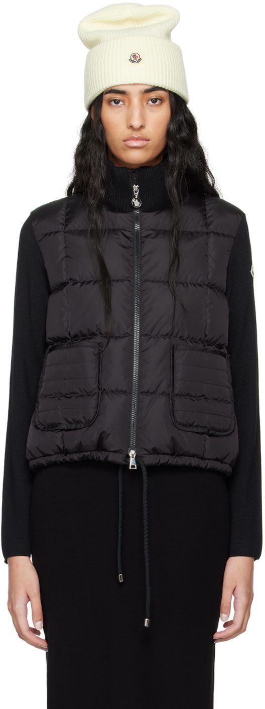 Black Paneled Down Cardigan 242111F061028