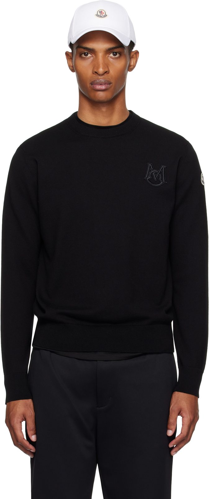 Black Embroidered Monogram Cotton Sweater 252111M201004