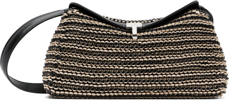 TOTEME Black & Beige T-Lock Woven-Leather Clutch 252771F044011
