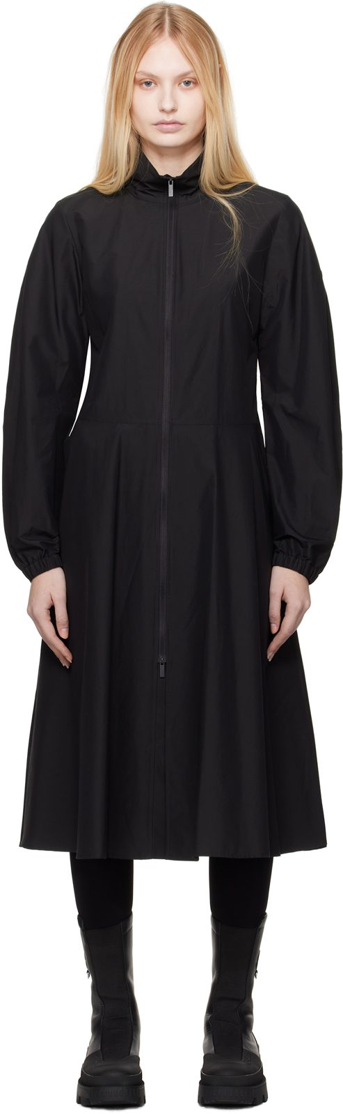 Black Front Zip Midi Dress 251111F054001