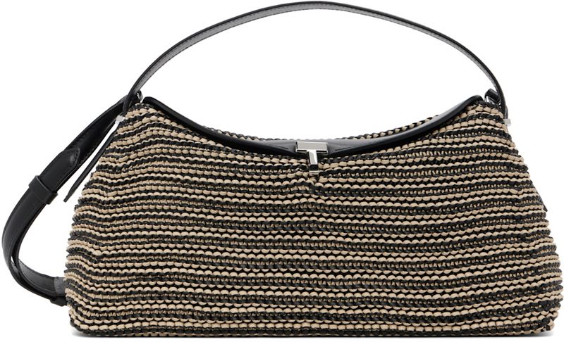 TOTEME Black & Beige T-Lock Woven Leather Bag 252771F046005