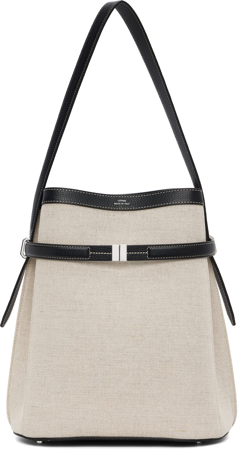 TOTEME Beige & Black Belted Canvas Bucket Bag 252771F048003