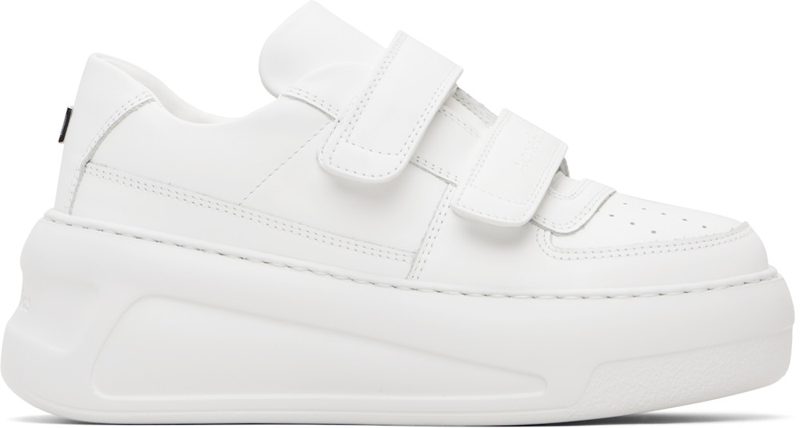 White Velcro Strap Platform Sneakers 252129M237004