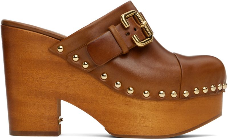 Chloe Brown Jeanette Wedge Mules 251338F122002