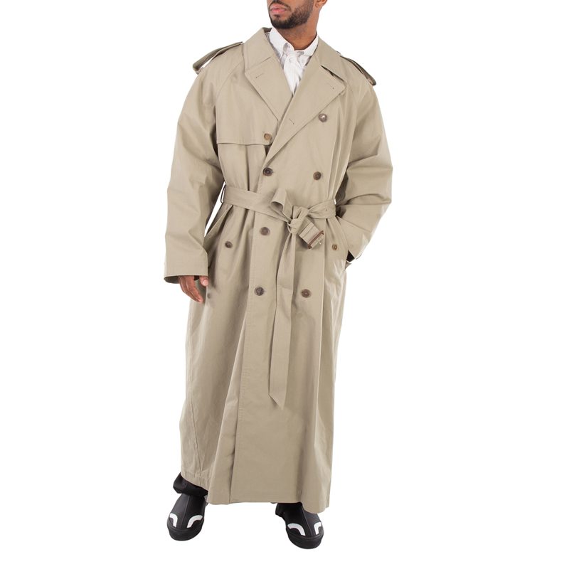 Mens Military Beige Belted Maxi Trench Coat_Military Beige