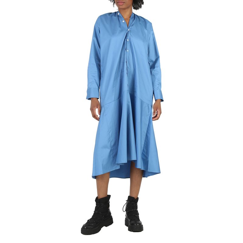 Ladies Prussian Blue Asymmetric Cotton Shirt Dress
