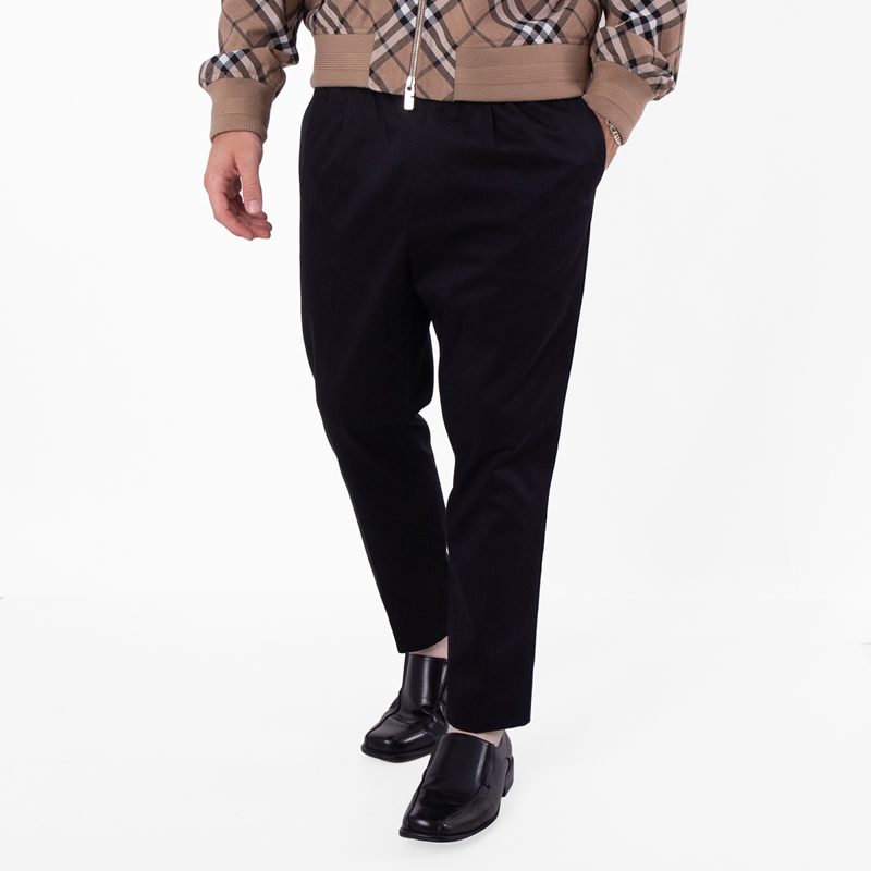 Mens Black Elasticated-Waist Cropped Trousers