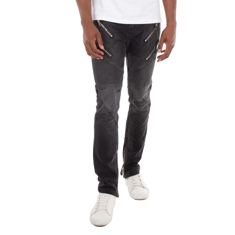 Faded Denim Biker Jeans