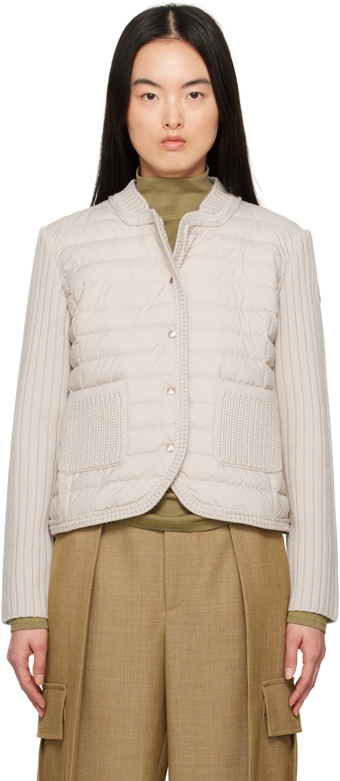 Beige Padded Wool Down Cardigan 251111F063022