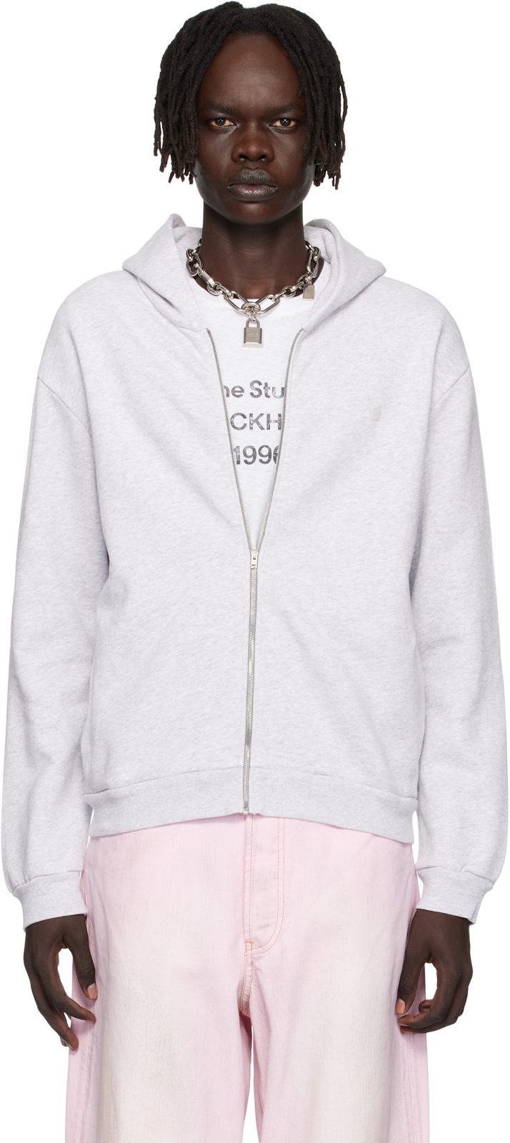 Gray Zipper Hoodie 252129M202004