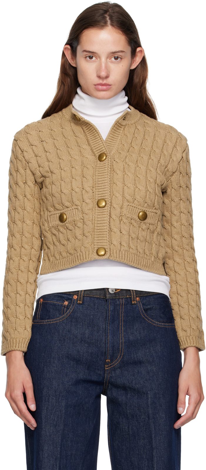 Beige Cotton Blend Cardigan 252111F095002