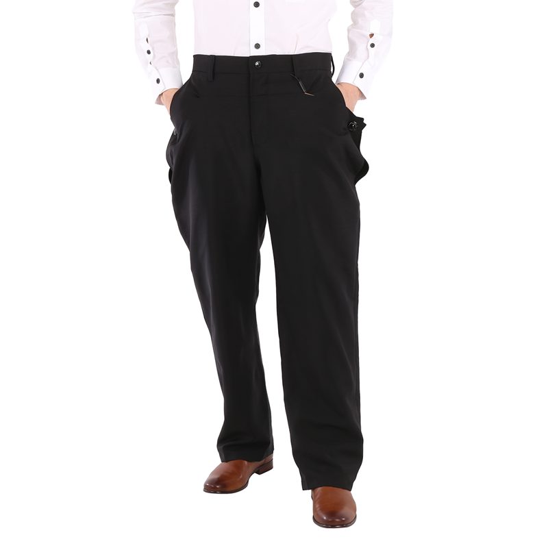Black Wool Mohair Press Stud Detail Trousers
