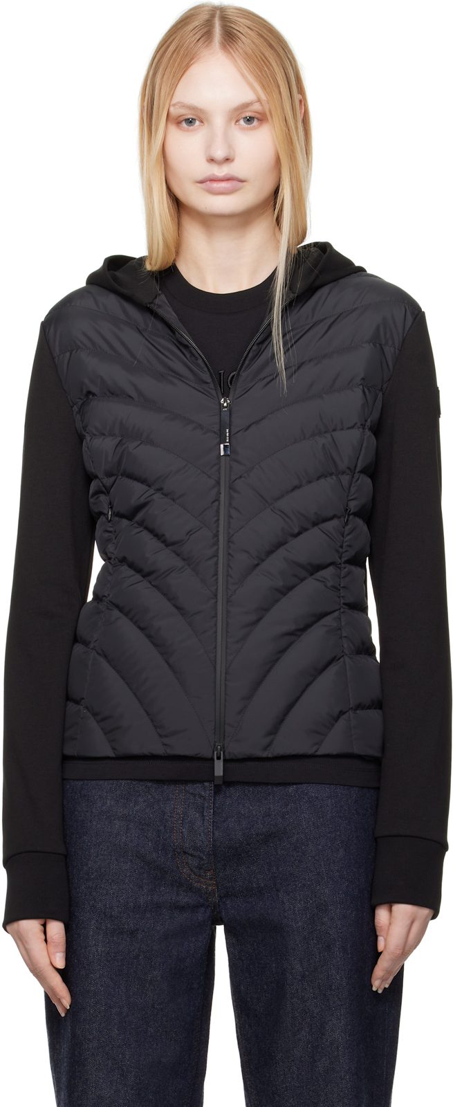 Black Zip Up Cardigan Down Jacket 251111F061000
