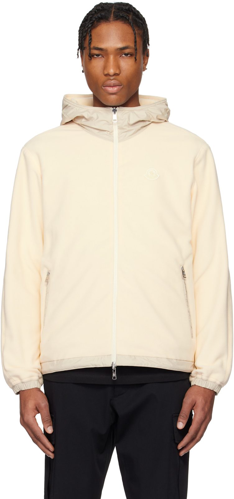 Beige Fleece Zip-Up Reversible Hoodie 251111M180049