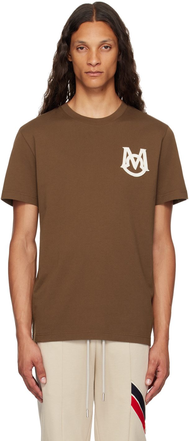 Brown Applique T-Shirt 242111M213113