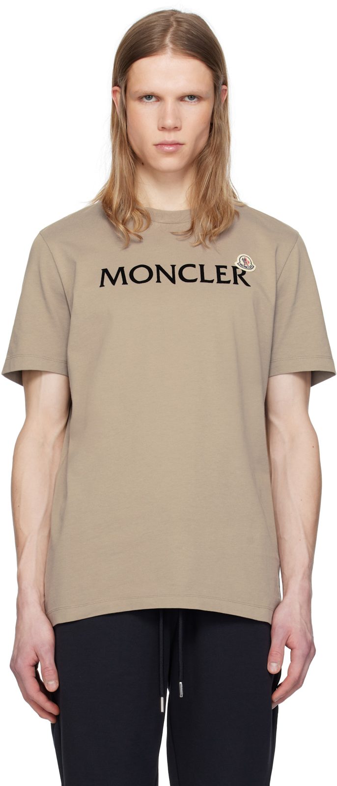Beige Flocked Logo Cotton T-shirt 251111M213115