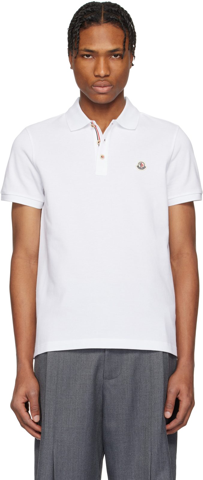 White Logo Patch Cotton Polo 251111M212034