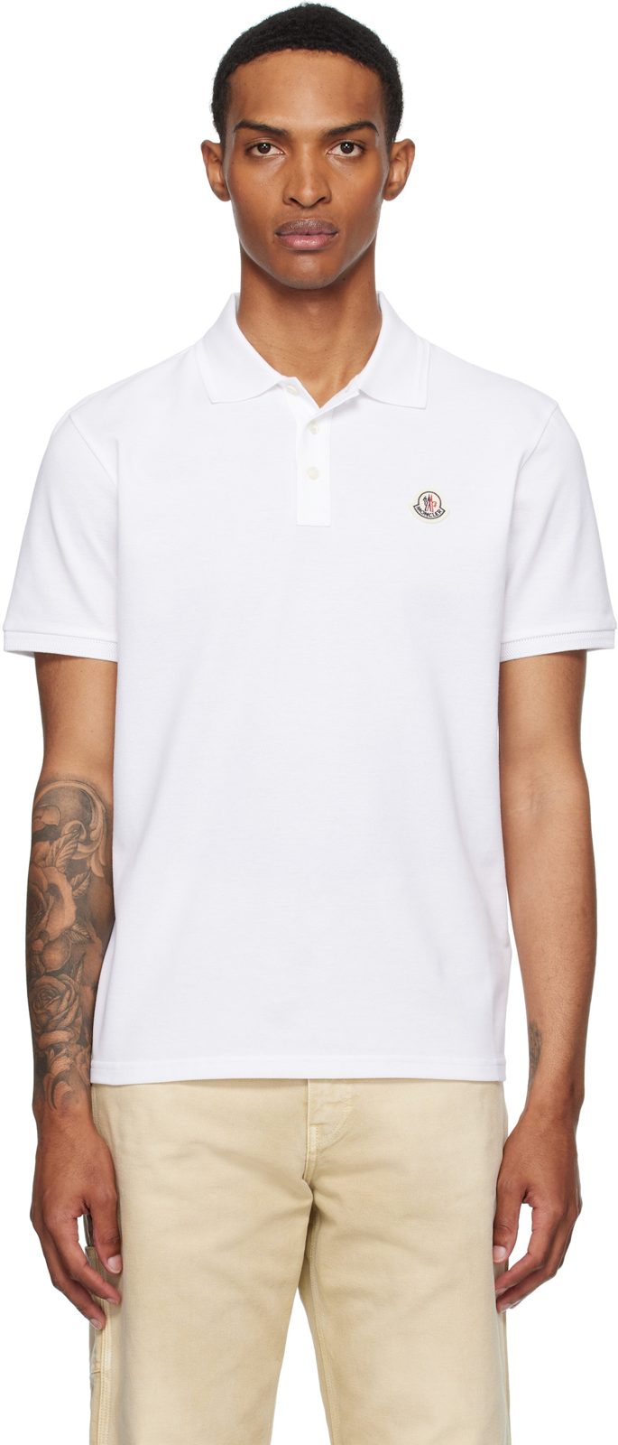 White Logo Patch Cotton Piquet Polo 252111M212008