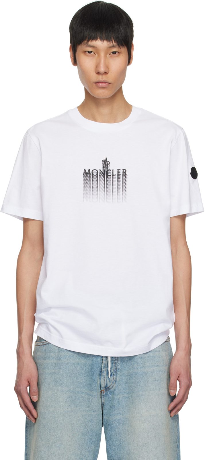 White Faded Logo Cotton T-shirt 251111M213104