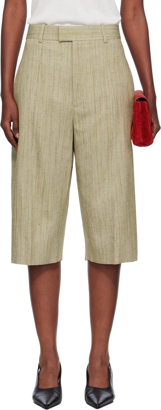 Khaki Viscose Silk Culotte Shorts 252798F088000