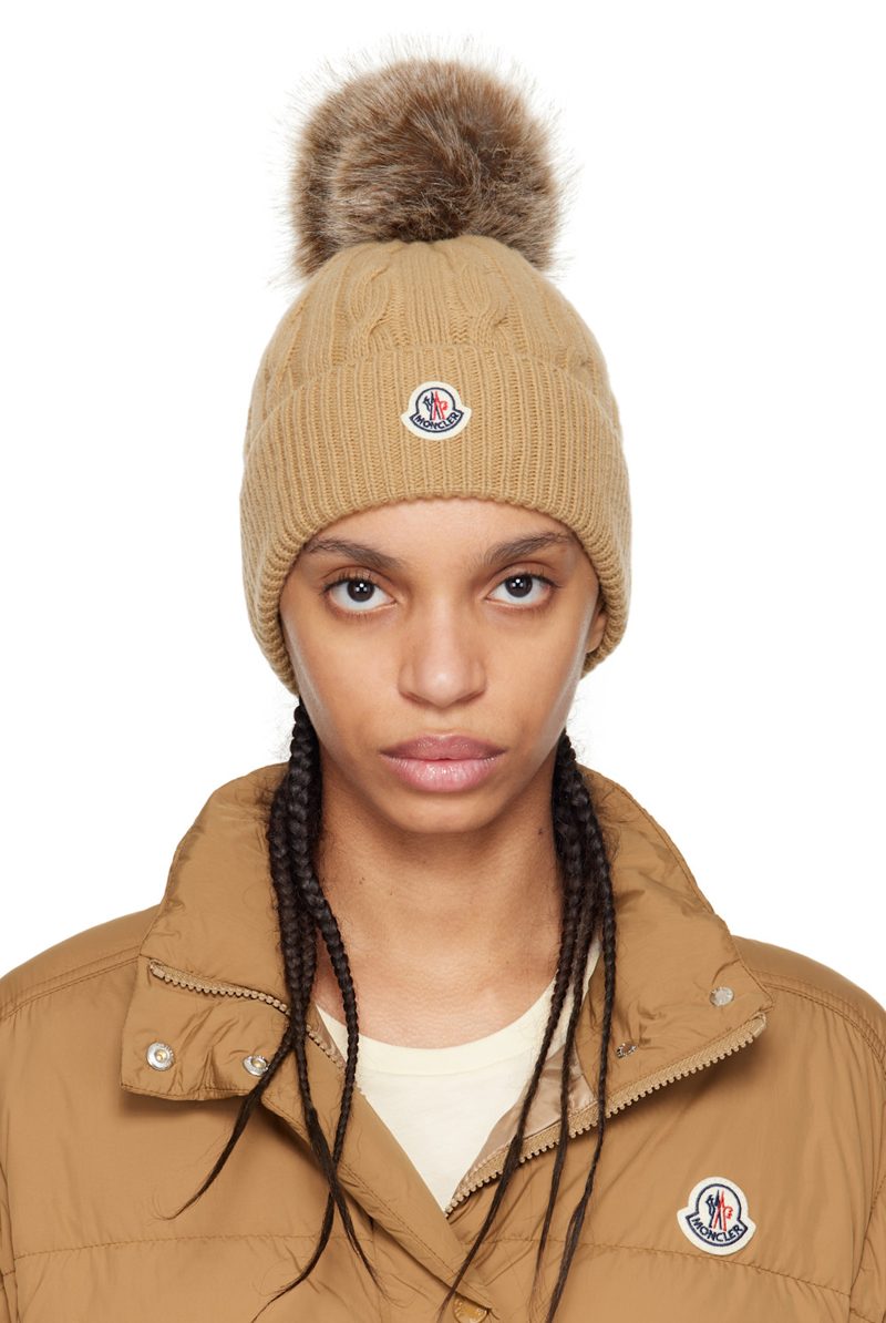 Beige Wool & Cashmere Pom Beanie 251111F014006
