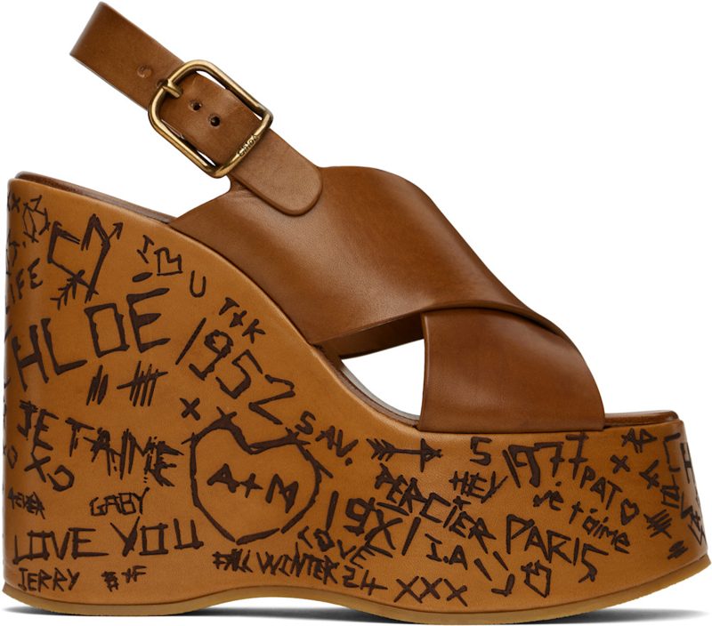 Chloe Brown Maxime Wedge Sandals 251338F122000