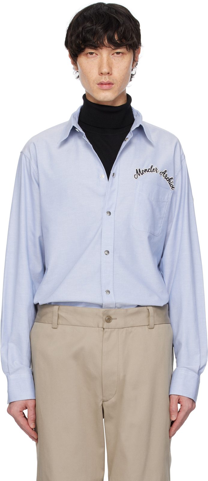 Blue Embroidered Logo Oxford Cotton Shirt 251111M180025