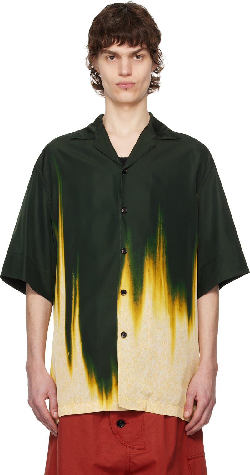 Green & Yellow Viscose Degrade Petal Print Shirt 242798M192010