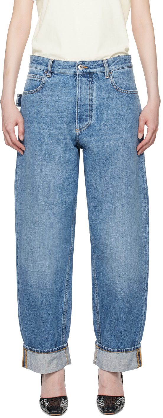 Blue Vintage Medium Indigo Turned Up Denim Jeans 242798F069003