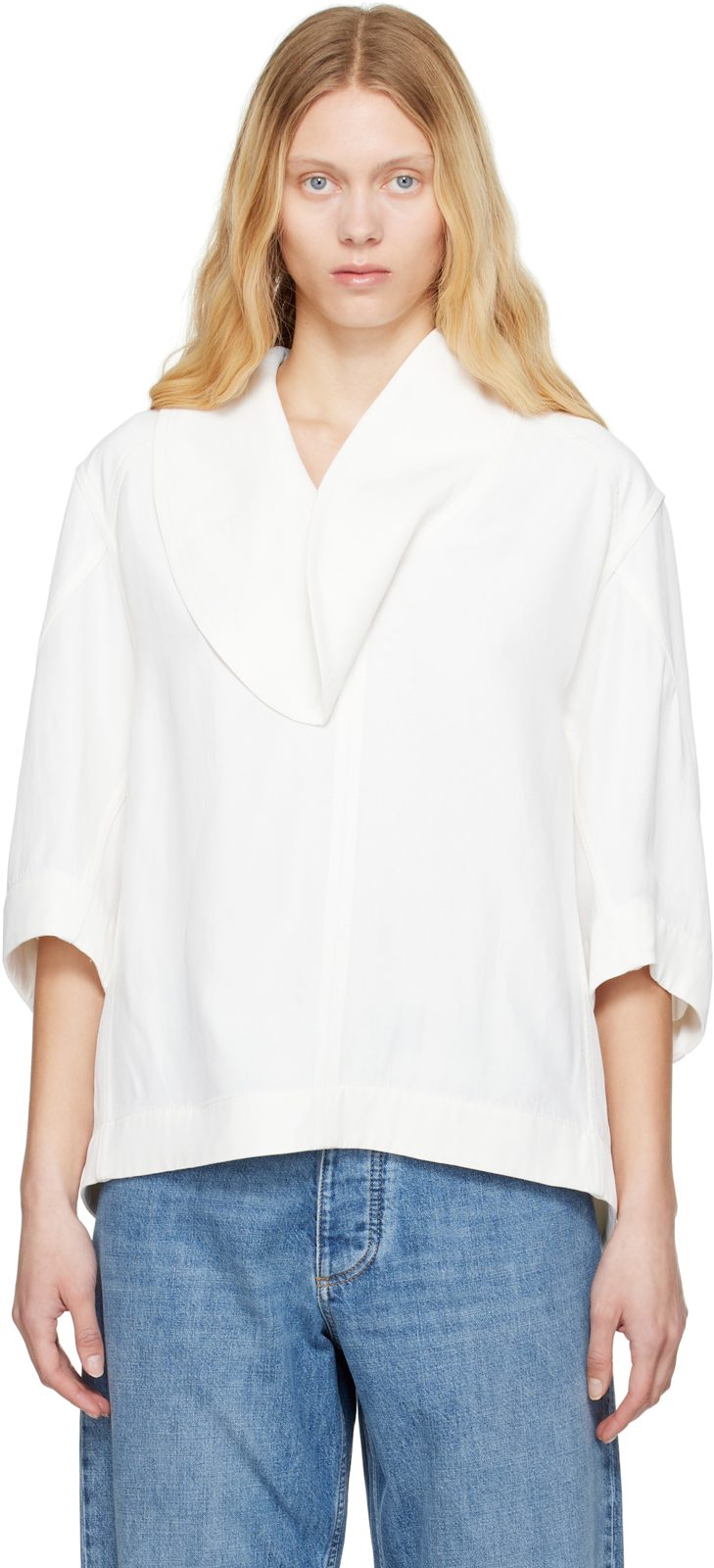 오프화이트 Grainy Viscose Linen Cocoon Shirt 251798F109004