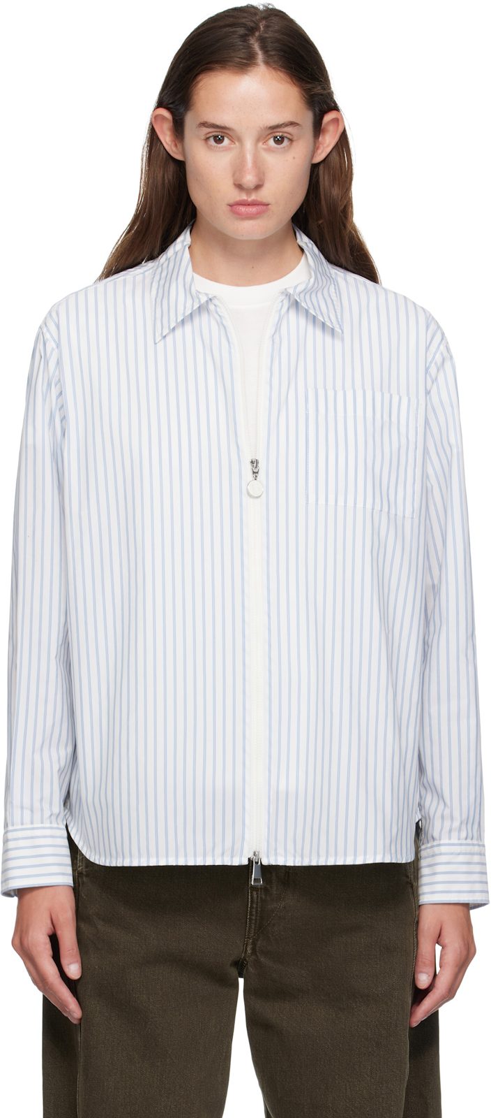 White & Blue Striped Shirt 252111F109011
