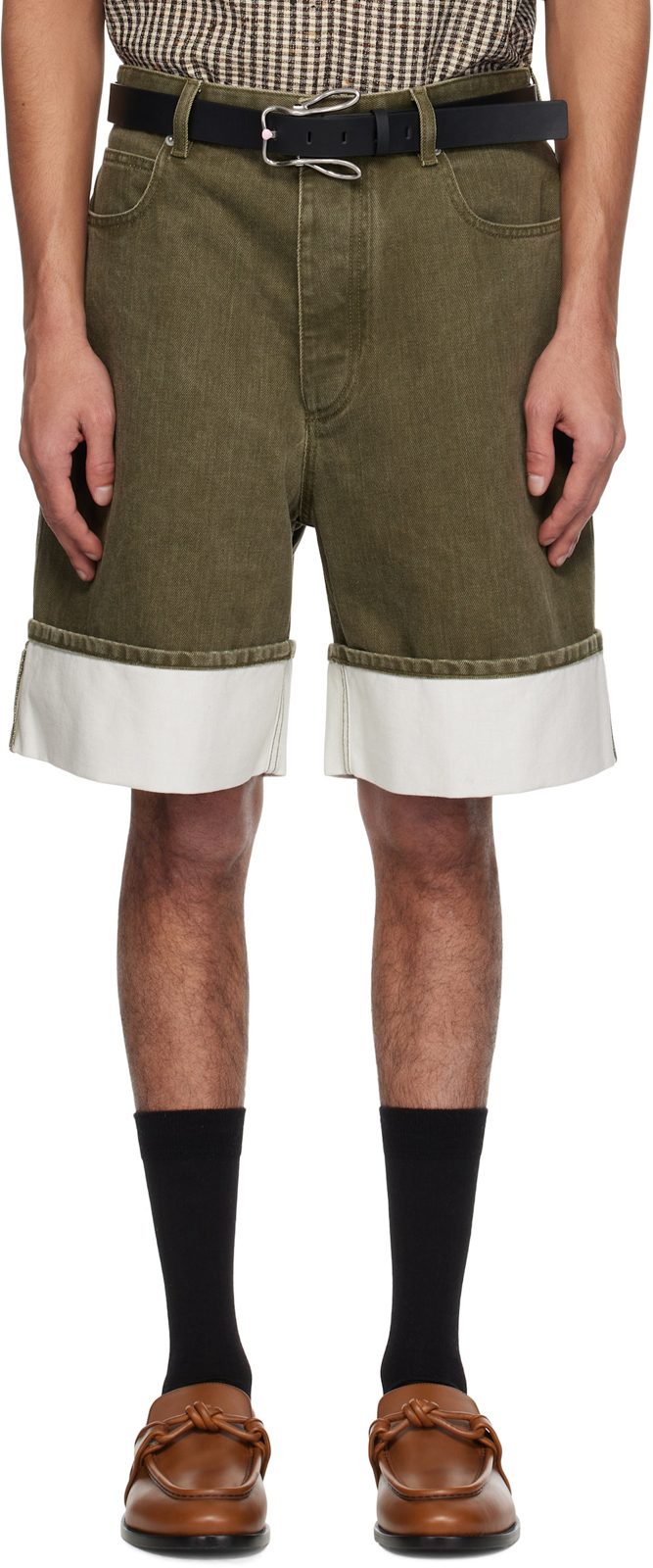 Khaki Colored Denim Shorts 251798M193009