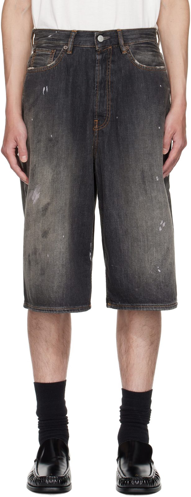 Black Faded Denim Shorts 252129M193010