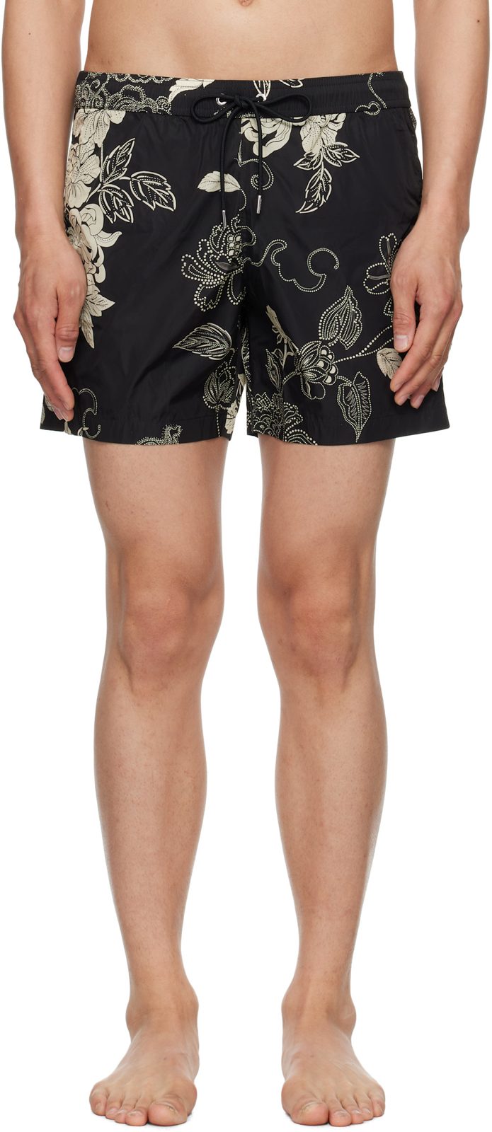 Black Floral Print Swim Shorts 251111M208009