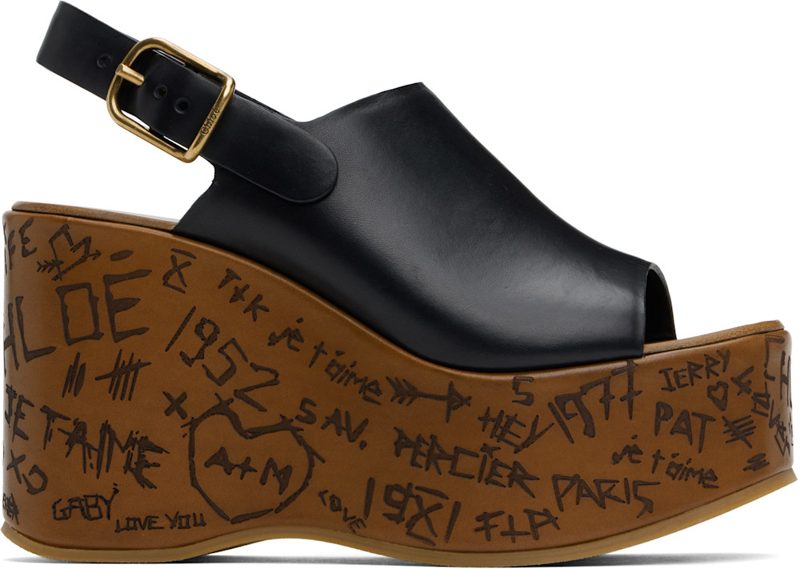 Chloe Black Maxime Wedge Sandals 251338F125001