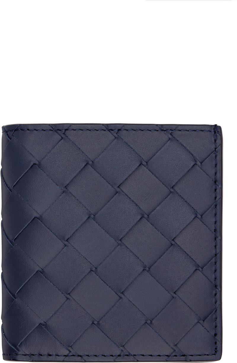 Navy Intrecciato Slim Bi-Fold Wallet 252798M164009