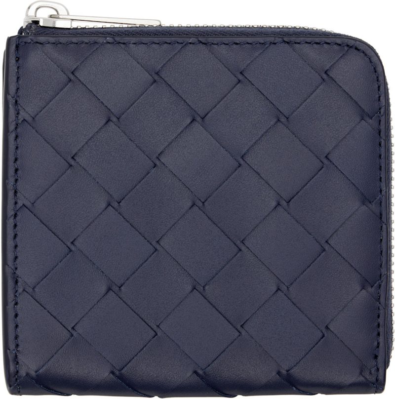Navy Intrecciato Square Zip Around Wallet 252798M164002