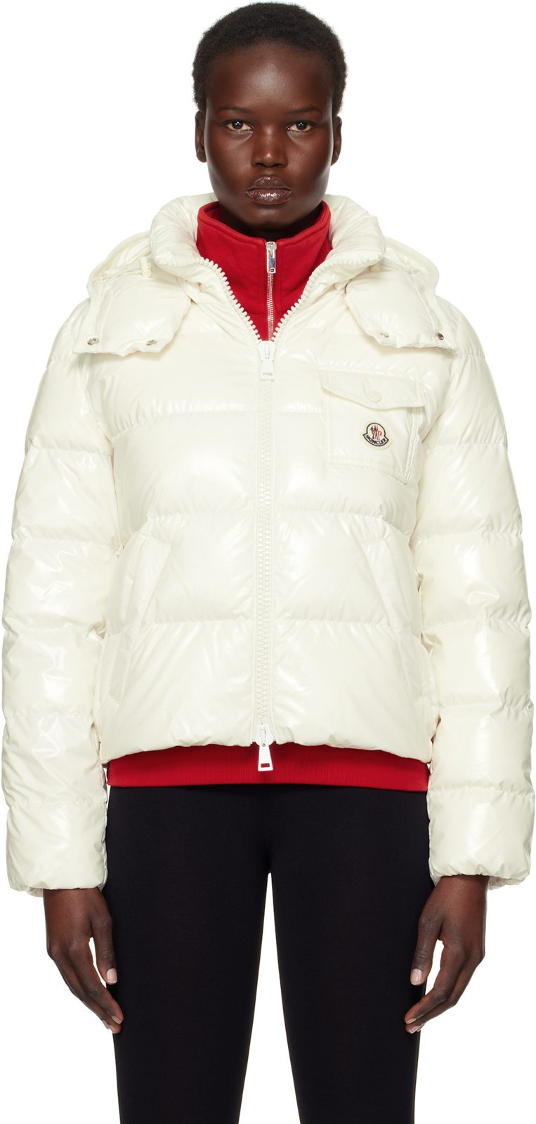 White Andro Hooded Short Down Jacket 251111F061012