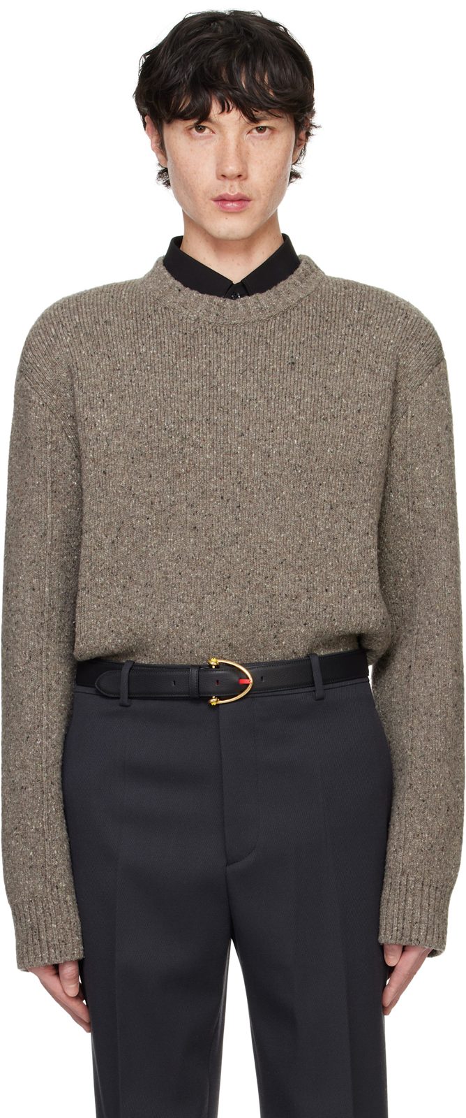 Taupe Wool Tailored Sweater 242798M206000