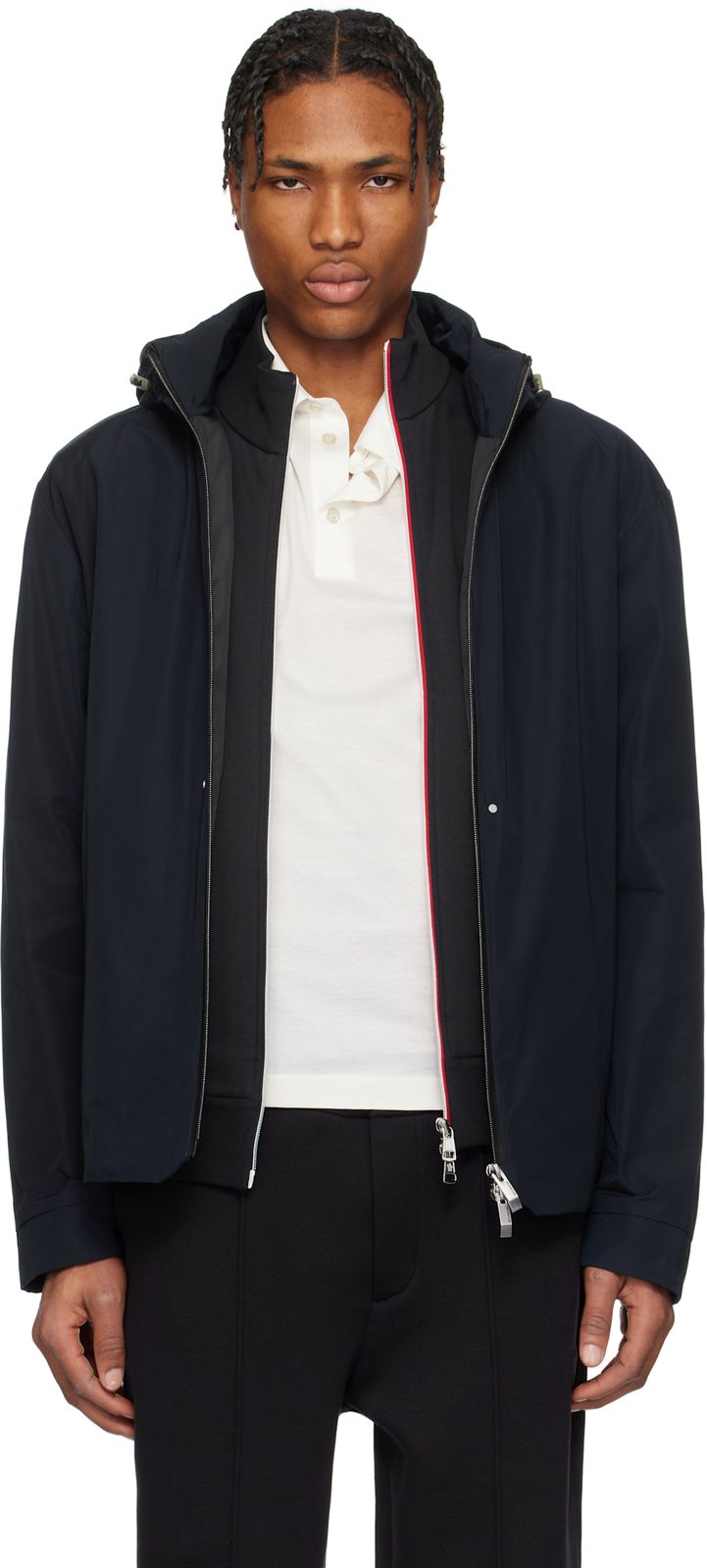 Navy Lacha Hooded Windbreaker Jacket 251111M185011