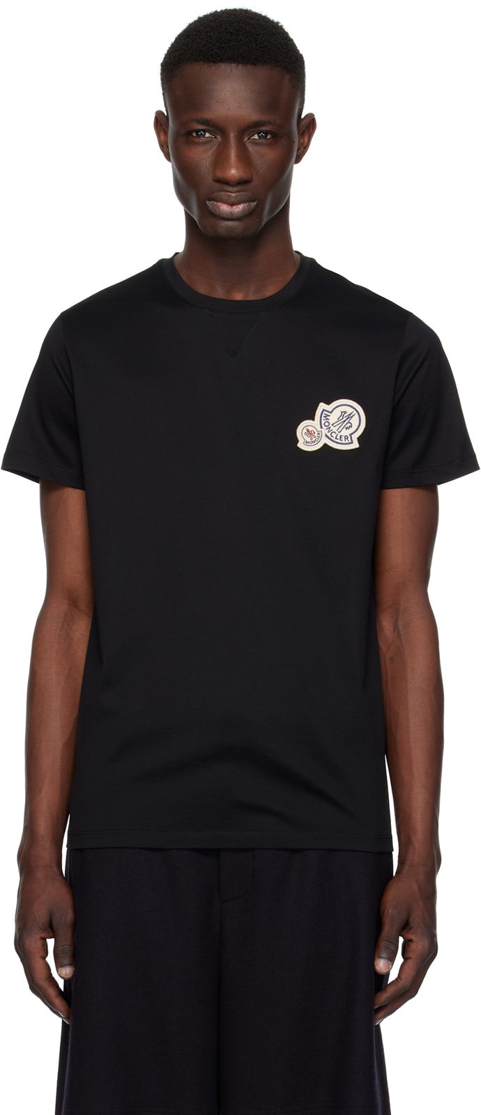 Black Double Logo Patch Cotton T-shirt 251111M213112