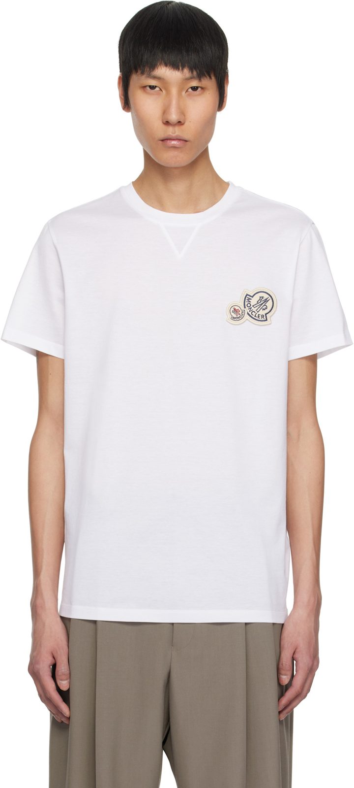 White Double Logo Patch Cotton T-shirt 251111M213113