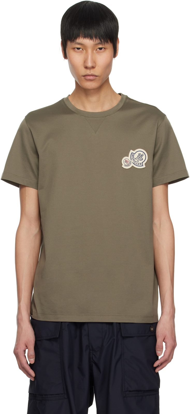 Khaki Double Logo Patch Cotton T-shirt 251111M213111