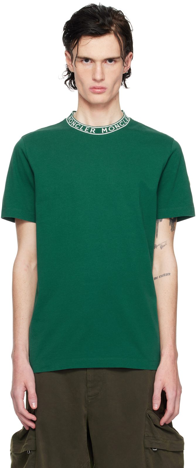 Green Logo-Trimmed Cotton T-shirt 251111M213072
