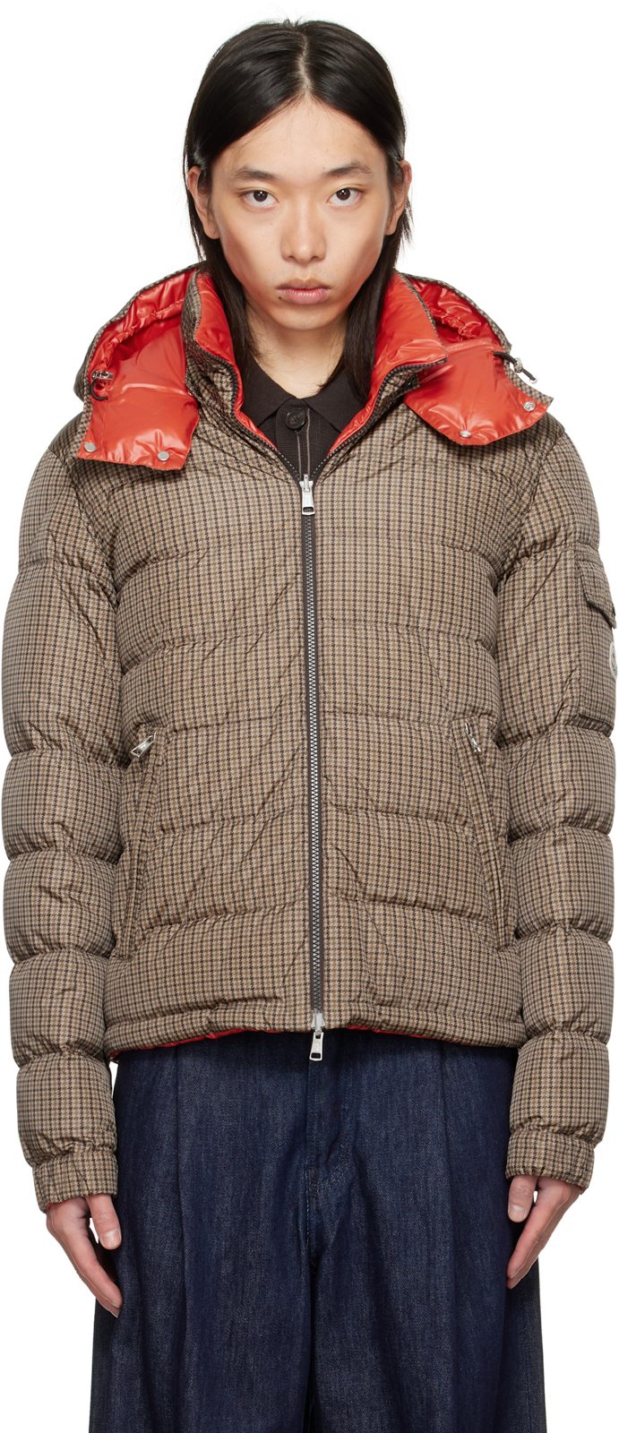 Brown & Orange Jonage Reversible Short Down Jacket 252111M178036