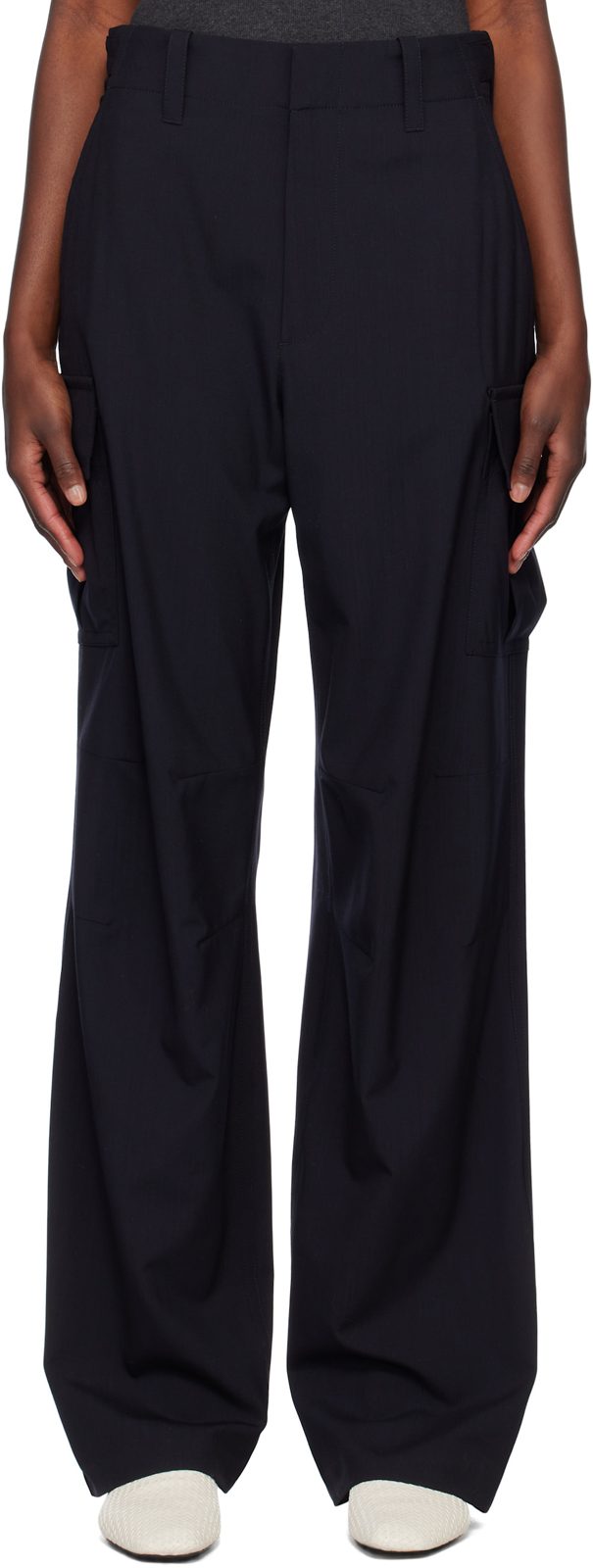 Navy Fine Wool Cargo Pants 251798F087000