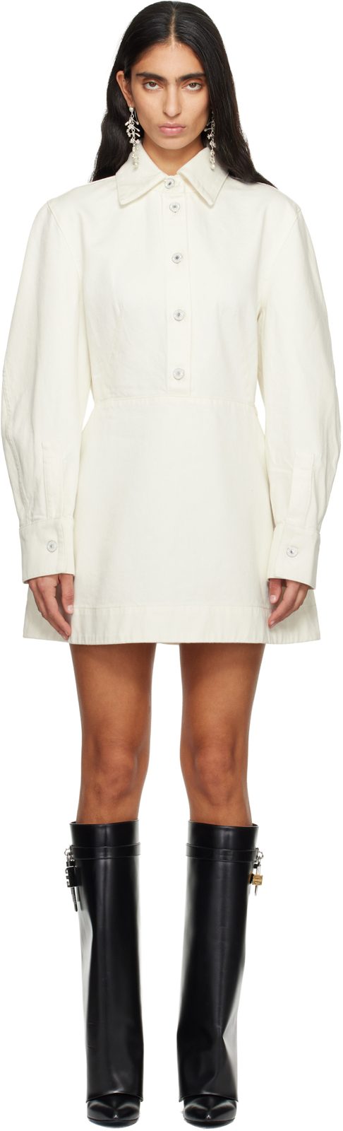 White Cocoon Denim Minidress 252278F052002