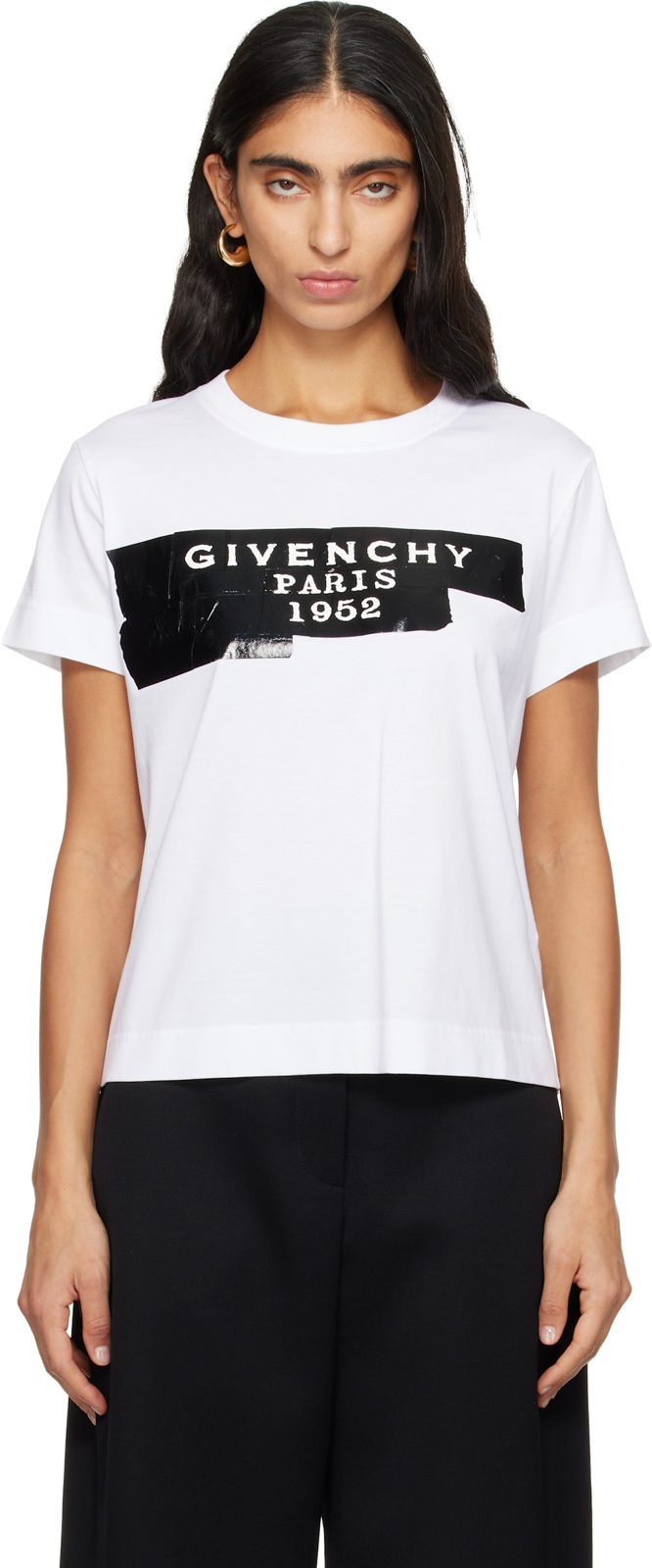 White [GIVENCHY] Tape Print T-shirt 252278F110005
