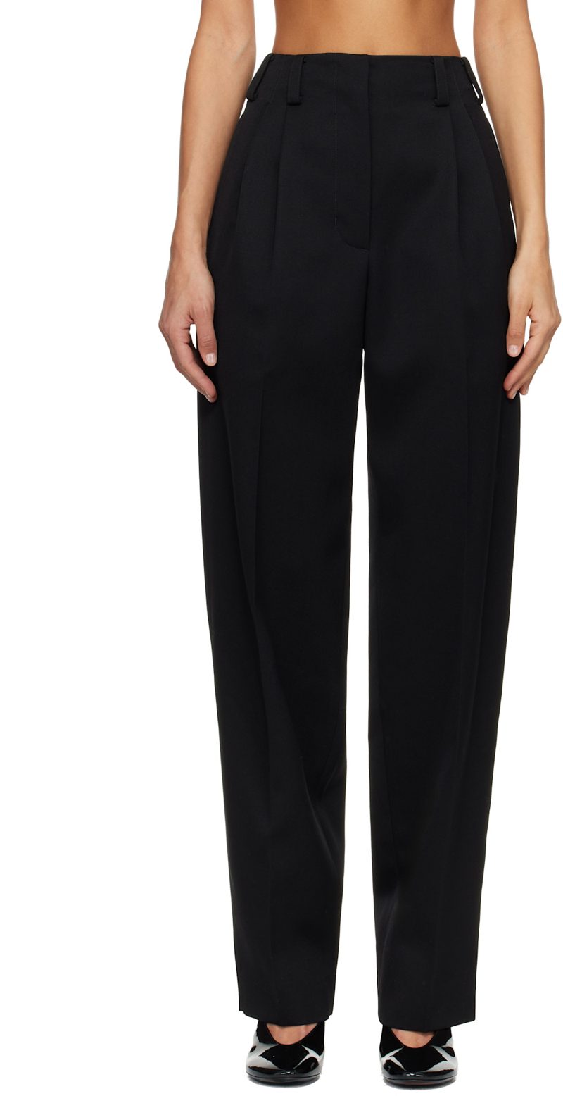 Black Slashed Double Pleat Trousers 252278F087005