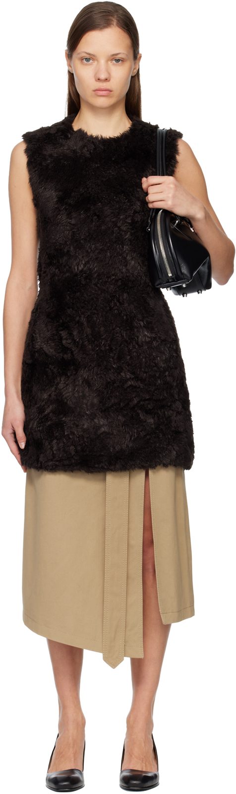 Brown Faux-Fur Minidress 261129F052001